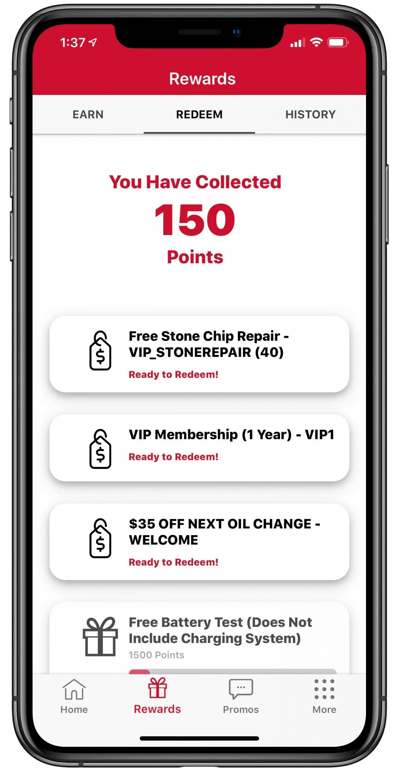 VIP Rewards App Rewards Screen - Saskatoon Auto Connection